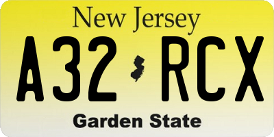 NJ license plate A32RCX
