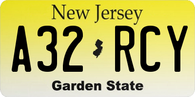 NJ license plate A32RCY