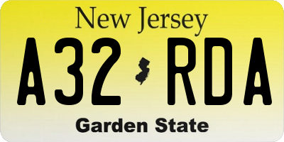 NJ license plate A32RDA