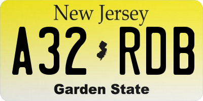NJ license plate A32RDB