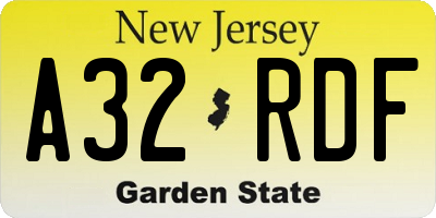 NJ license plate A32RDF