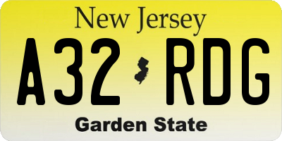 NJ license plate A32RDG