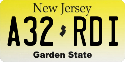 NJ license plate A32RDI