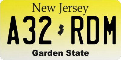 NJ license plate A32RDM
