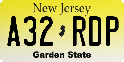 NJ license plate A32RDP