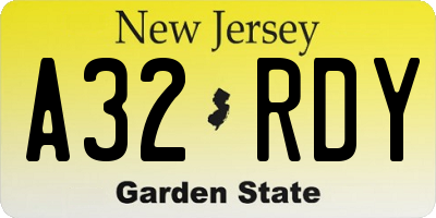 NJ license plate A32RDY
