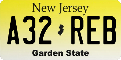 NJ license plate A32REB