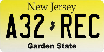 NJ license plate A32REC