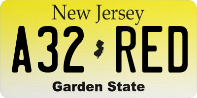 NJ license plate A32RED