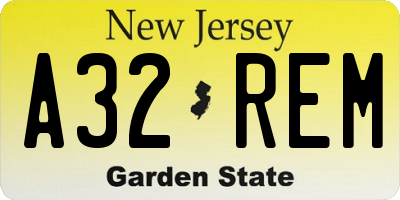 NJ license plate A32REM