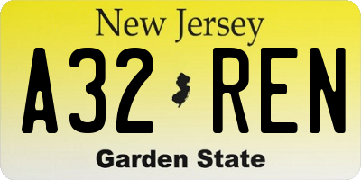 NJ license plate A32REN