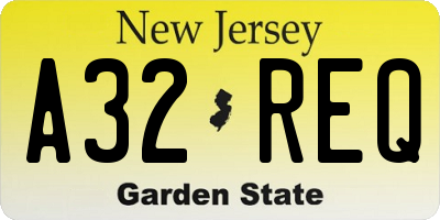 NJ license plate A32REQ