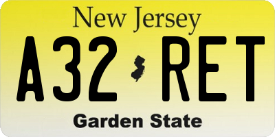 NJ license plate A32RET