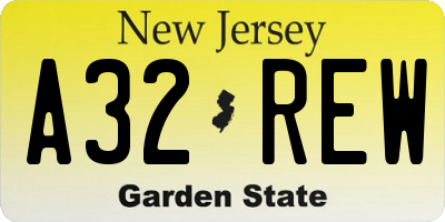 NJ license plate A32REW