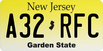 NJ license plate A32RFC