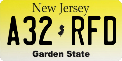 NJ license plate A32RFD