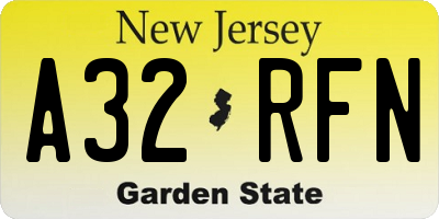 NJ license plate A32RFN