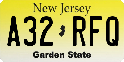 NJ license plate A32RFQ