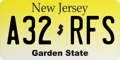 NJ license plate A32RFS