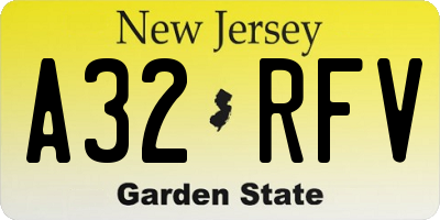 NJ license plate A32RFV