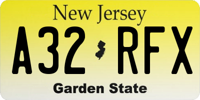 NJ license plate A32RFX