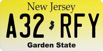 NJ license plate A32RFY