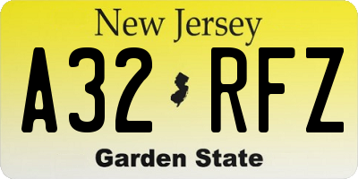 NJ license plate A32RFZ