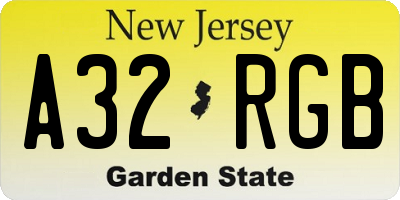 NJ license plate A32RGB
