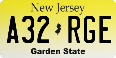 NJ license plate A32RGE