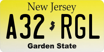 NJ license plate A32RGL