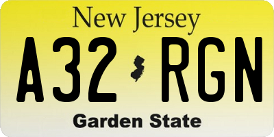 NJ license plate A32RGN