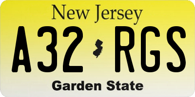 NJ license plate A32RGS