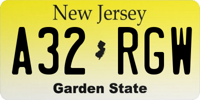NJ license plate A32RGW