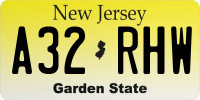 NJ license plate A32RHW
