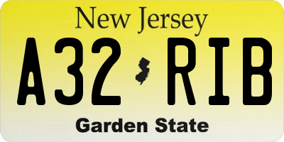 NJ license plate A32RIB