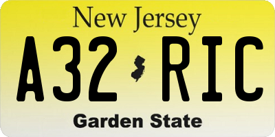 NJ license plate A32RIC