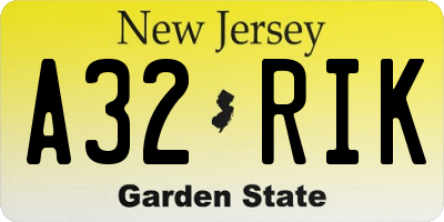 NJ license plate A32RIK