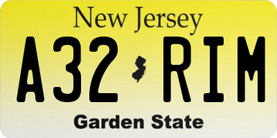 NJ license plate A32RIM