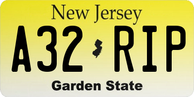 NJ license plate A32RIP