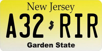 NJ license plate A32RIR