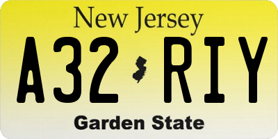 NJ license plate A32RIY