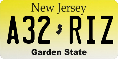 NJ license plate A32RIZ