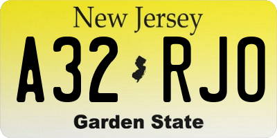 NJ license plate A32RJO