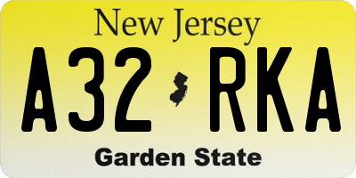 NJ license plate A32RKA