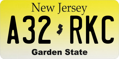 NJ license plate A32RKC