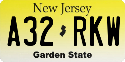 NJ license plate A32RKW