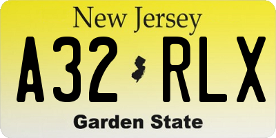 NJ license plate A32RLX