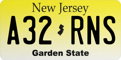NJ license plate A32RNS