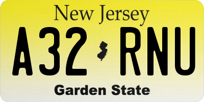 NJ license plate A32RNU