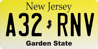 NJ license plate A32RNV